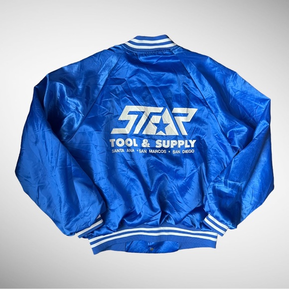 Urban Renewal VTG Hartwell Made USA Blue Nylon Jacket Small Medium Satin Jacket - Picture 2 of 10